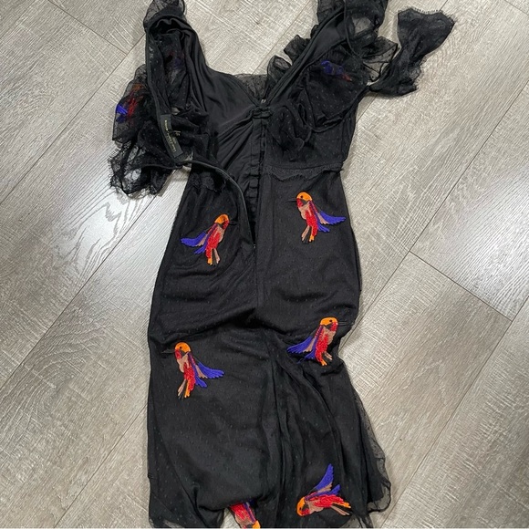 House of Harlow 1960  X REVOLVE Black DRESS ruched Embroidered birds Size XS - Picture 6 of 6
